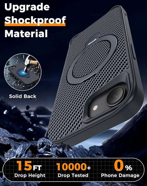 Enlafavo Designed for iPhone 17e Case/iPhone 16e Case with 360° Magnetic Stand, Carbon Fiber Phone Case [Compatible with Magsafe] [15FT Military Protection] with Stand Ring 6.1'', Black - Image 5
