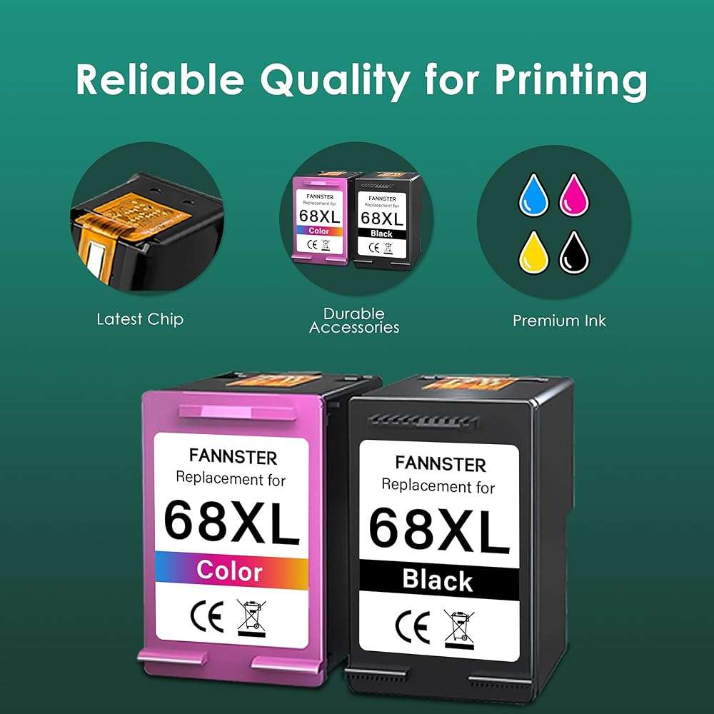 fannster 68XL 68e 68 Ink Cartridges Black Color Combo Pack Replacement for HP 68 Ink Cartridges, Compatible with HP Envy 6155e 6555e 6152e 6552e 6558e Printers (1 Black 1 Tri-Color) - Image 4