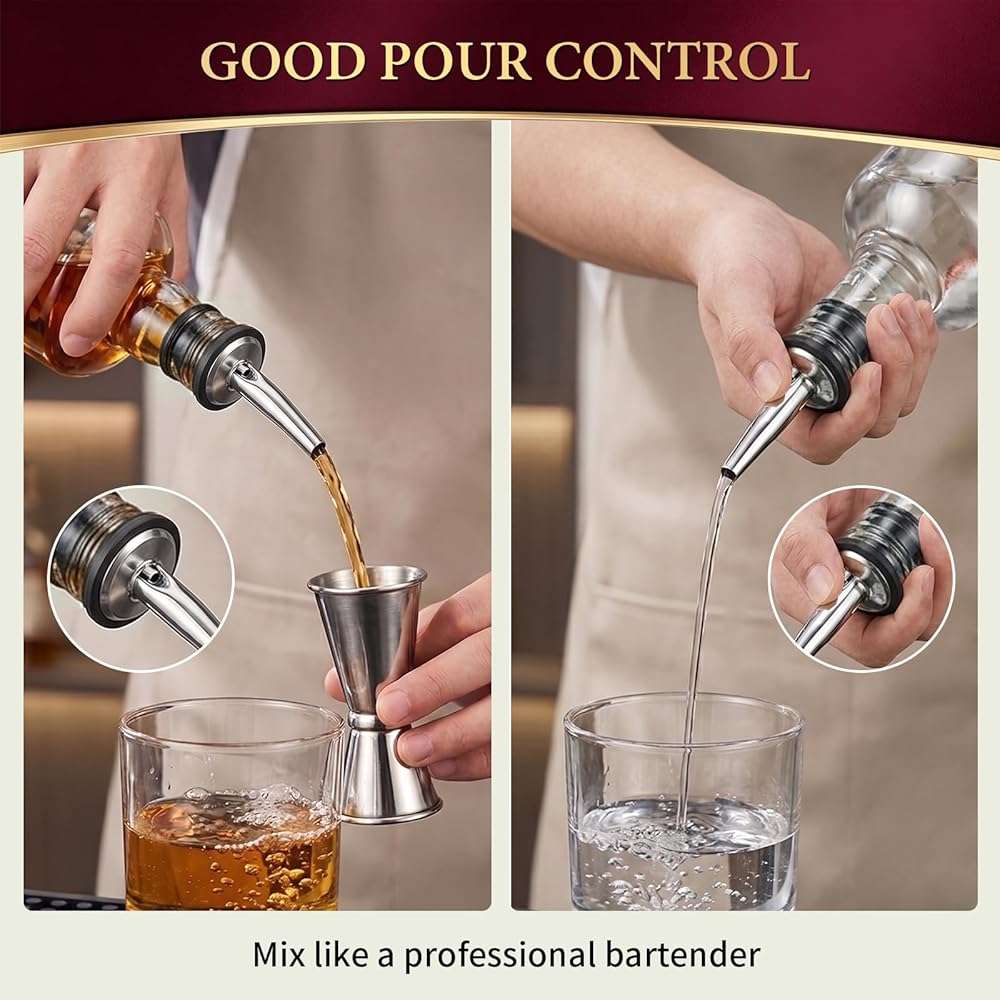 60 PACK Liquor Pour Spout Speed Pourers for Liquor Bottles Alcohol Oil Vinegar and Wine, Bar accessories, Stainless Steel Pourers for Bartending with Dust Caps - Image 3