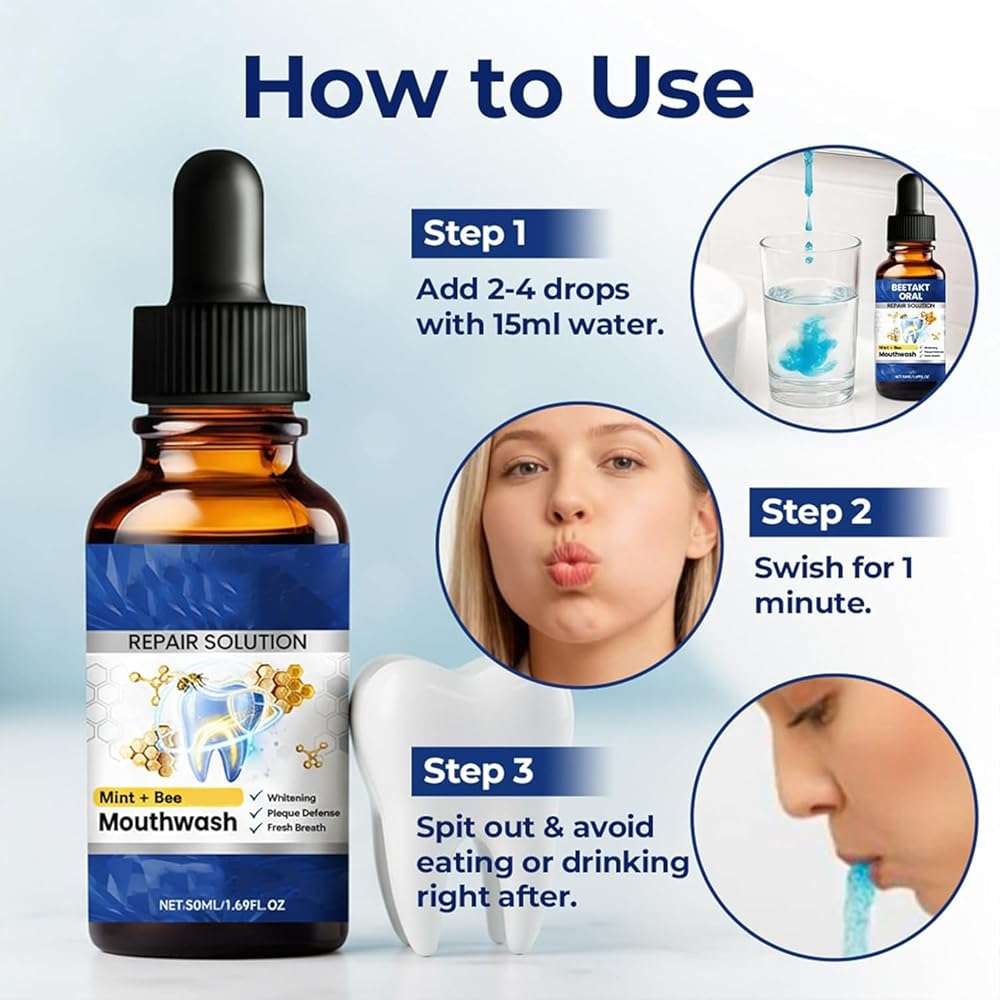 2PCS Beerakt Oral Repair Solution, Mint Flavored Oral Mouthwash，Effectively Improves Oral Hygiene & Long-Lasting Fresh Breath，Daily Oral Care Solution - Image 5
