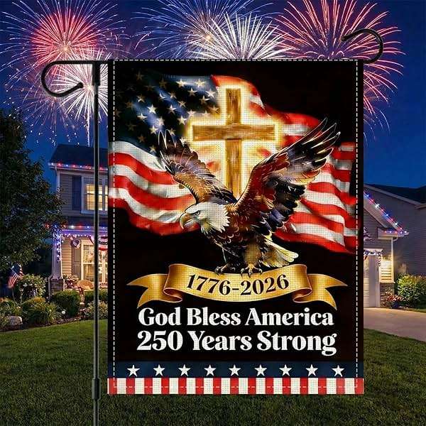 250 Years Anniversary Garden Flag Double Sided 12x18, Blessing Eagle Banner, 1776-2026 USA Memorial Yard Sign for Lawn Patio for Outdoor Decor, Black Blue - Image 1