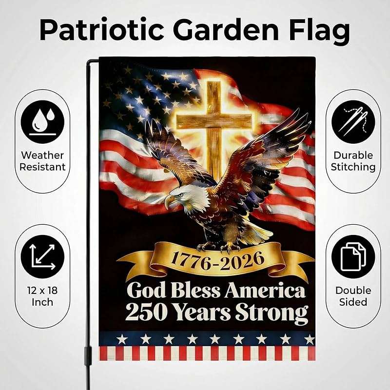 250 Years Anniversary Garden Flag Double Sided 12x18, Blessing Eagle Banner, 1776-2026 USA Memorial Yard Sign for Lawn Patio for Outdoor Decor, Black Blue - Image 2