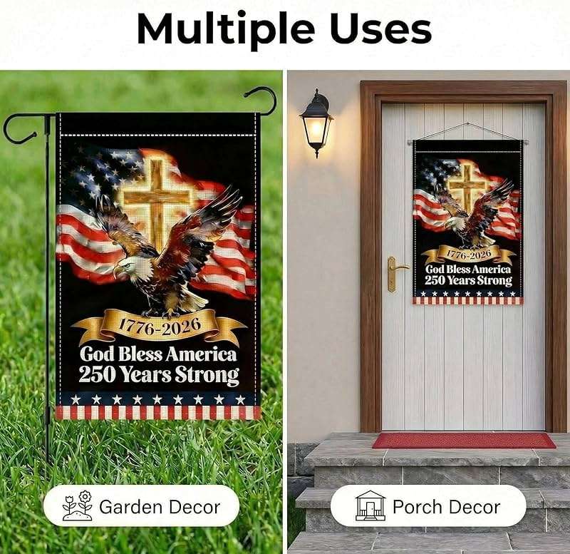 250 Years Anniversary Garden Flag Double Sided 12x18, Blessing Eagle Banner, 1776-2026 USA Memorial Yard Sign for Lawn Patio for Outdoor Decor, Black Blue - Image 3
