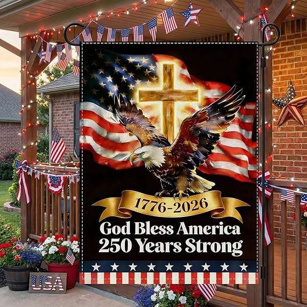 250 Years Anniversary Garden Flag Double Sided 12x18, Blessing Eagle Banner, 1776-2026 USA Memorial Yard Sign for Lawn Patio for Outdoor Decor, Black Blue - Image 5