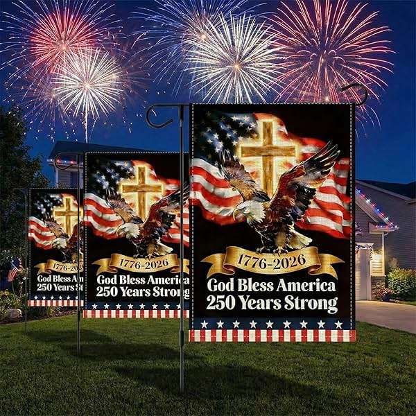 250 Years Anniversary Garden Flag Double Sided 12x18, Blessing Eagle Banner, 1776-2026 USA Memorial Yard Sign for Lawn Patio for Outdoor Decor, Black Blue - Image 6