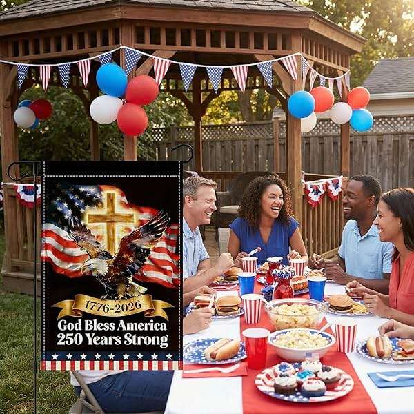 250 Years Anniversary Garden Flag Double Sided 12x18, Blessing Eagle Banner, 1776-2026 USA Memorial Yard Sign for Lawn Patio for Outdoor Decor, Black Blue - Image 7