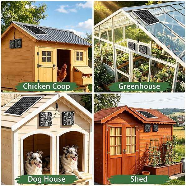15W Solar Powered Fan for Chicken Coop, Solar Panel Exhaust & Intake Fan with Two Waterproof Fans 6.5Ft Cable Installation Kits, Ideal for Greenhouse Dog-House Outside Shed - Image 7