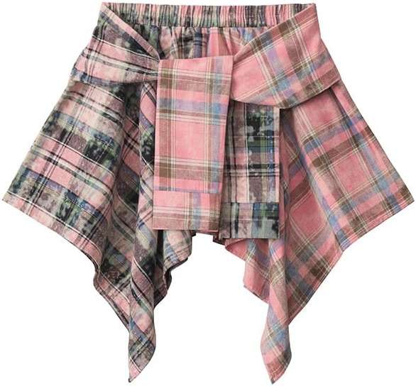 Women's Asymmetric Plaid Mini Skirt Y2K Aesthetic Emo Punk Checked Skirt Irregular Hem Streetwear Low Rise Grunge Skirt - Image 1