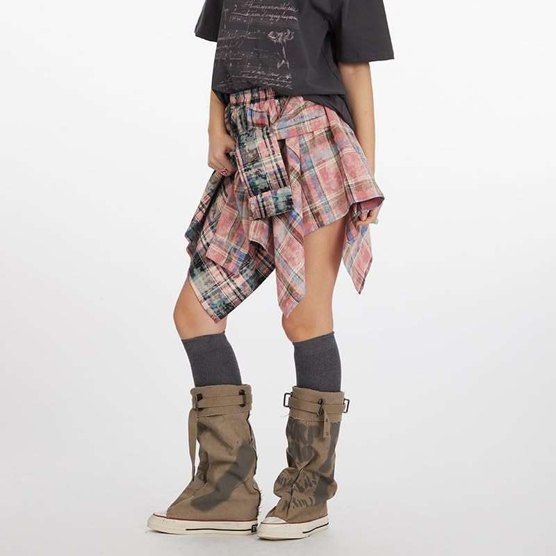 Women's Asymmetric Plaid Mini Skirt Y2K Aesthetic Emo Punk Checked Skirt Irregular Hem Streetwear Low Rise Grunge Skirt - Image 3