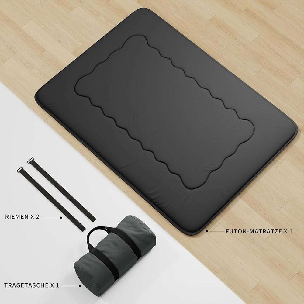 Kiseely Japanese Futon Mattress, Foldable Tatami Mat Portable Dormitory Sleeping Pad with Bag & Strap, Floor Thicken Sleeping Roll up Camping Mattress (Black WS1, 39"X80") - Image 3