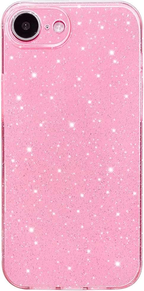 Hython Case for iPhone 17e Case Glitter Cute Sparkly Shiny Bling Sparkle Phone Cases 6.1", Thin Slim Fit Soft TPU Bumper Shockproof Rubber Protective Cover for Women Girls Girly, Bright Pink - Image 1