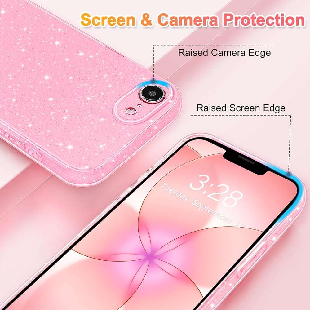 Hython Case for iPhone 17e Case Glitter Cute Sparkly Shiny Bling Sparkle Phone Cases 6.1", Thin Slim Fit Soft TPU Bumper Shockproof Rubber Protective Cover for Women Girls Girly, Bright Pink - Image 3