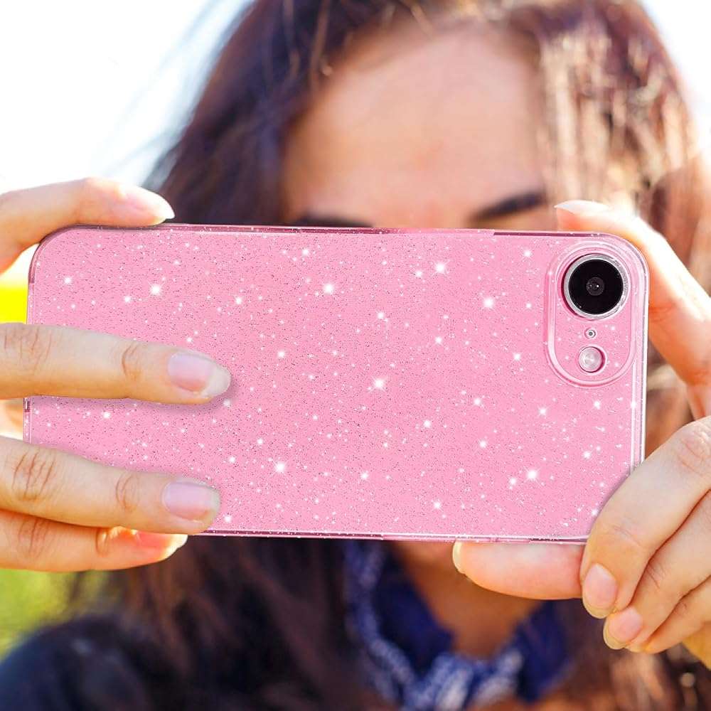 Hython Case for iPhone 17e Case Glitter Cute Sparkly Shiny Bling Sparkle Phone Cases 6.1", Thin Slim Fit Soft TPU Bumper Shockproof Rubber Protective Cover for Women Girls Girly, Bright Pink - Image 5