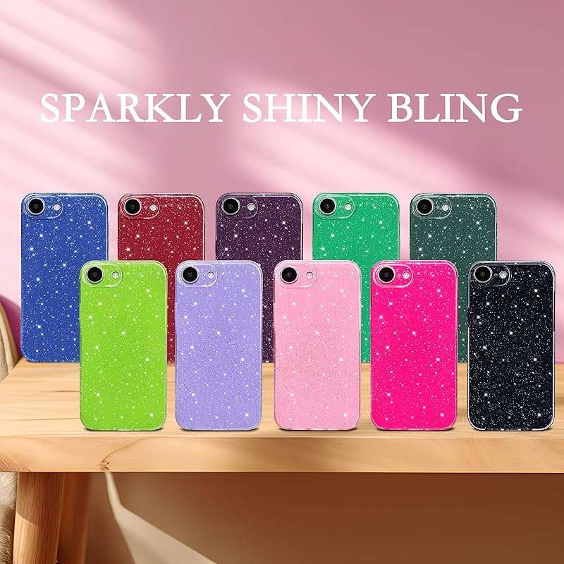 Hython Case for iPhone 17e Case Glitter Cute Sparkly Shiny Bling Sparkle Phone Cases 6.1", Thin Slim Fit Soft TPU Bumper Shockproof Rubber Protective Cover for Women Girls Girly, Bright Pink - Image 6