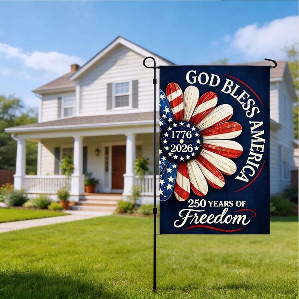 250th Anniversary US 4th of July Garden Flag with God Bless America Patriotic Daisy Design 250 Anniversary Flag Double Sided Independence Day Decorations 12x18 Inch - Image 2