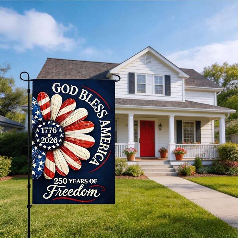 250th Anniversary US 4th of July Garden Flag with God Bless America Patriotic Daisy Design 250 Anniversary Flag Double Sided Independence Day Decorations 12x18 Inch - Image 5