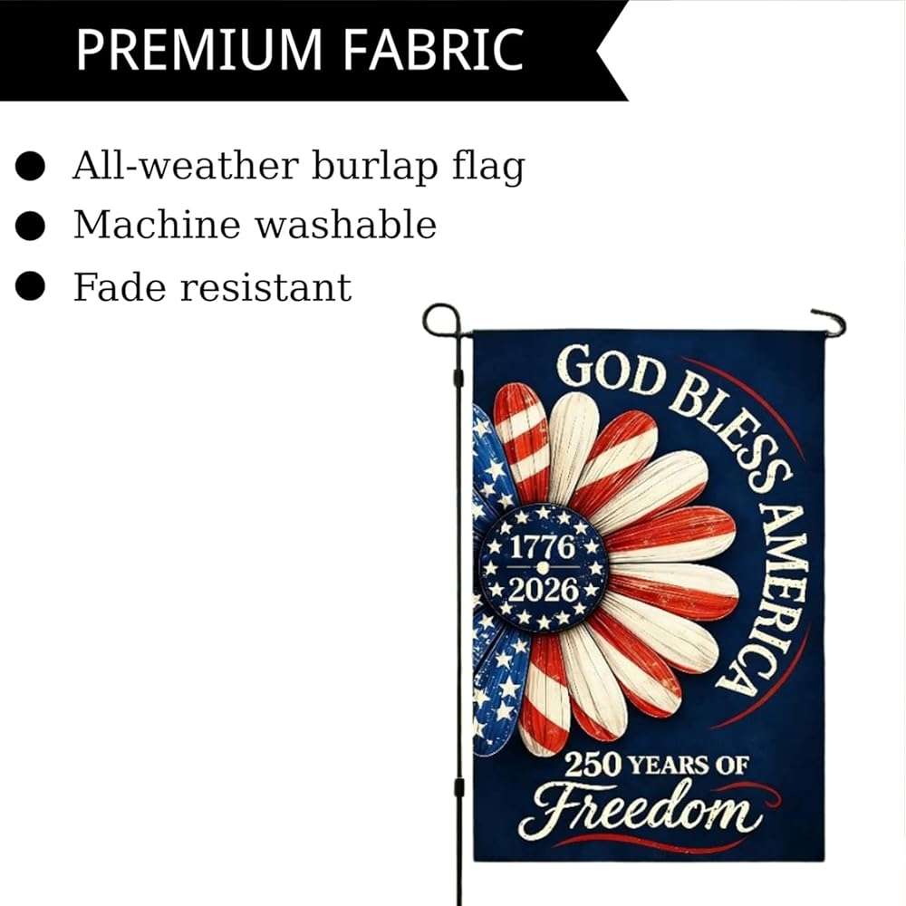 250th Anniversary US 4th of July Garden Flag with God Bless America Patriotic Daisy Design 250 Anniversary Flag Double Sided Independence Day Decorations 12x18 Inch - Image 6