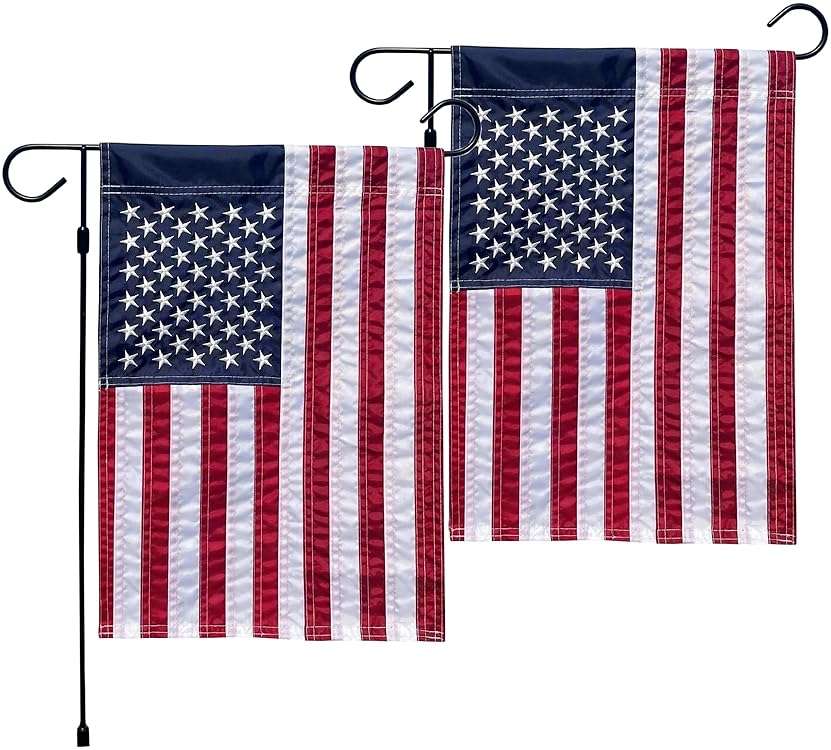2 Pack American Flag Garden Flag 12x18 - Double Sided and Embroidered Stars Patriotic Yard Decor | Durable All-Weather Porch Flag for 4th of July, Memorial Day, Veterans Day & Everyday Outdoor/Indoor Use (2 Pack American Flag 12x18) - Image 1