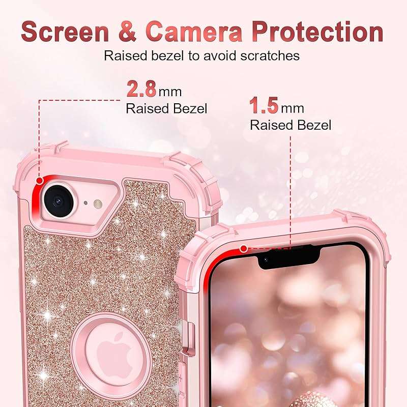 LONTECT for iPhone 17e Case Glitter Sparkly Bling 3 in 1 Shockproof Heavy Duty Hybrid Sturdy High Impact Protective Cover Case for Apple iPhone 17e 6.1 inch 2026,Rose Gold - Image 2