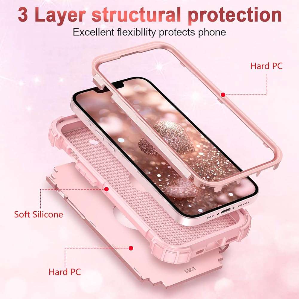 LONTECT for iPhone 17e Case Glitter Sparkly Bling 3 in 1 Shockproof Heavy Duty Hybrid Sturdy High Impact Protective Cover Case for Apple iPhone 17e 6.1 inch 2026,Rose Gold - Image 3