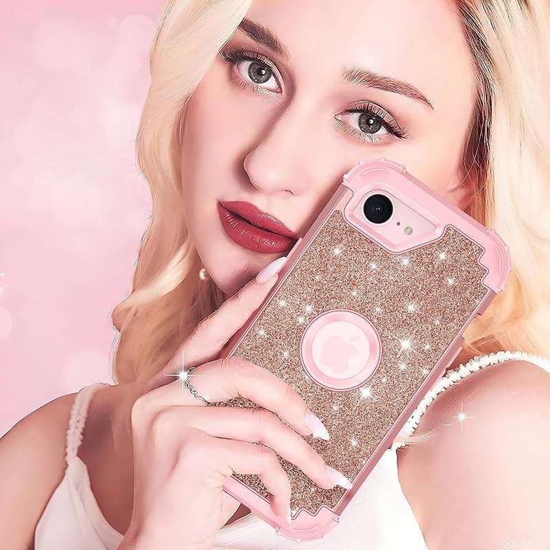 LONTECT for iPhone 17e Case Glitter Sparkly Bling 3 in 1 Shockproof Heavy Duty Hybrid Sturdy High Impact Protective Cover Case for Apple iPhone 17e 6.1 inch 2026,Rose Gold - Image 4