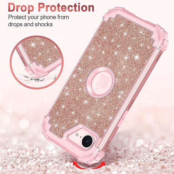 LONTECT for iPhone 17e Case Glitter Sparkly Bling 3 in 1 Shockproof Heavy Duty Hybrid Sturdy High Impact Protective Cover Case for Apple iPhone 17e 6.1 inch 2026,Rose Gold - Image 5