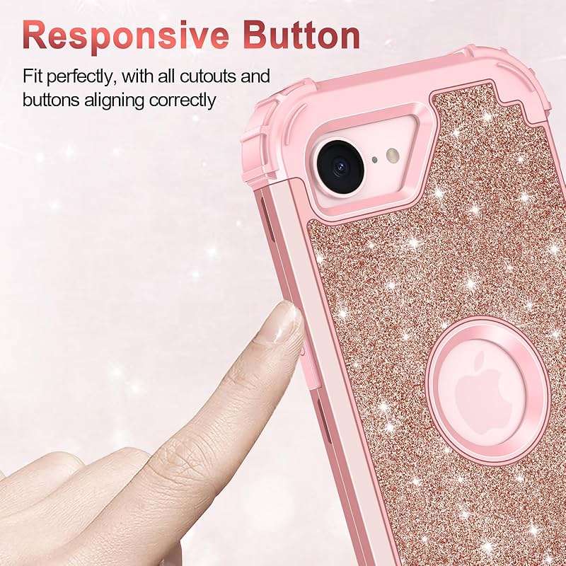 LONTECT for iPhone 17e Case Glitter Sparkly Bling 3 in 1 Shockproof Heavy Duty Hybrid Sturdy High Impact Protective Cover Case for Apple iPhone 17e 6.1 inch 2026,Rose Gold - Image 6