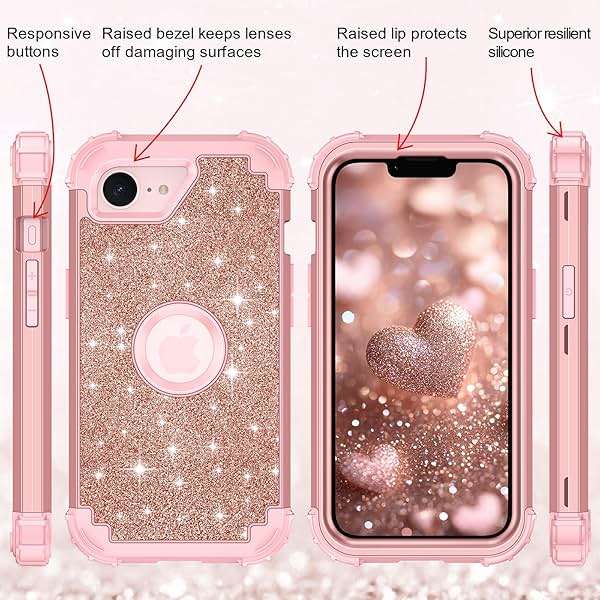 LONTECT for iPhone 17e Case Glitter Sparkly Bling 3 in 1 Shockproof Heavy Duty Hybrid Sturdy High Impact Protective Cover Case for Apple iPhone 17e 6.1 inch 2026,Rose Gold - Image 7