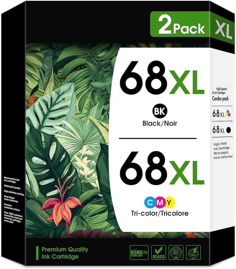 JANMORE 68XL 68e Black and Tri-Color Ink Cartridge High Yield Replacement for HP 68xl Ink cartridges for Envy 6152e,6155e,6552e,6555e,6558e Printer (1 Black and 1 Color) - Image 1