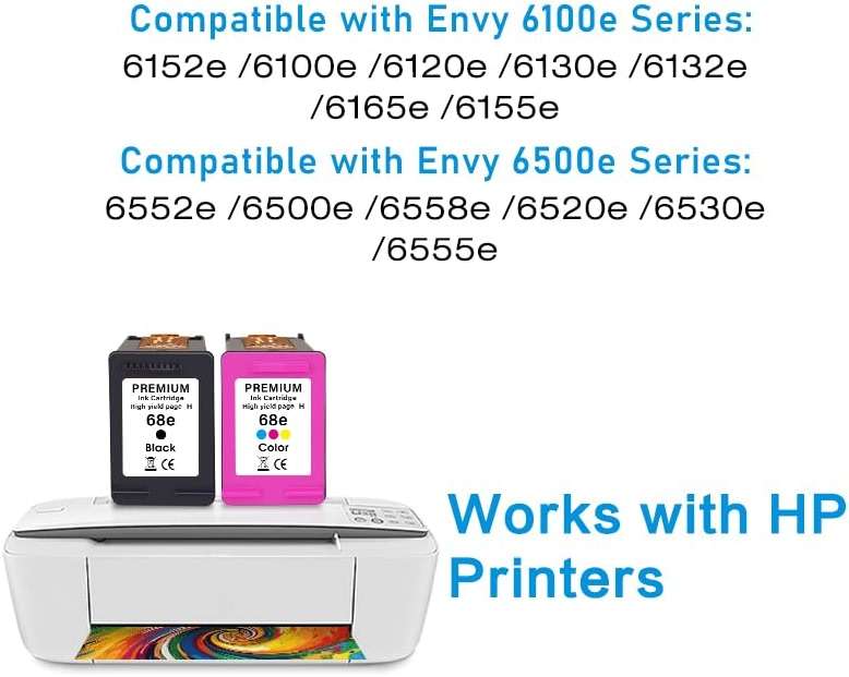 JANMORE 68XL 68e Black and Tri-Color Ink Cartridge High Yield Replacement for HP 68xl Ink cartridges for Envy 6152e,6155e,6552e,6555e,6558e Printer (1 Black and 1 Color) - Image 3