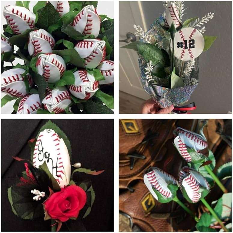 Bloepum Softball Rose Sport Leather Rose Handmade Artificial Softball Flowers Gift for Softball Mom Fans Team Graduation,E - Image 6