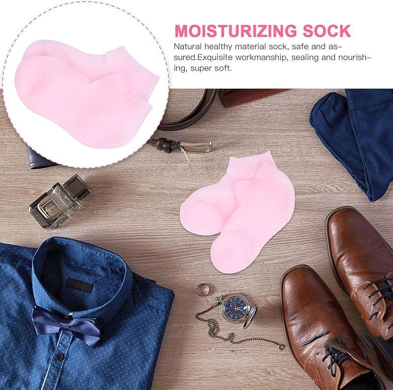VINTORKY Moisturizing Socks for Feet Treatment 1 Pair Pink L 39-41 Exfoliator Stocking Anti-Dry Crack Care Foot Care Socks for Dry and Cracked Skin - Image 3