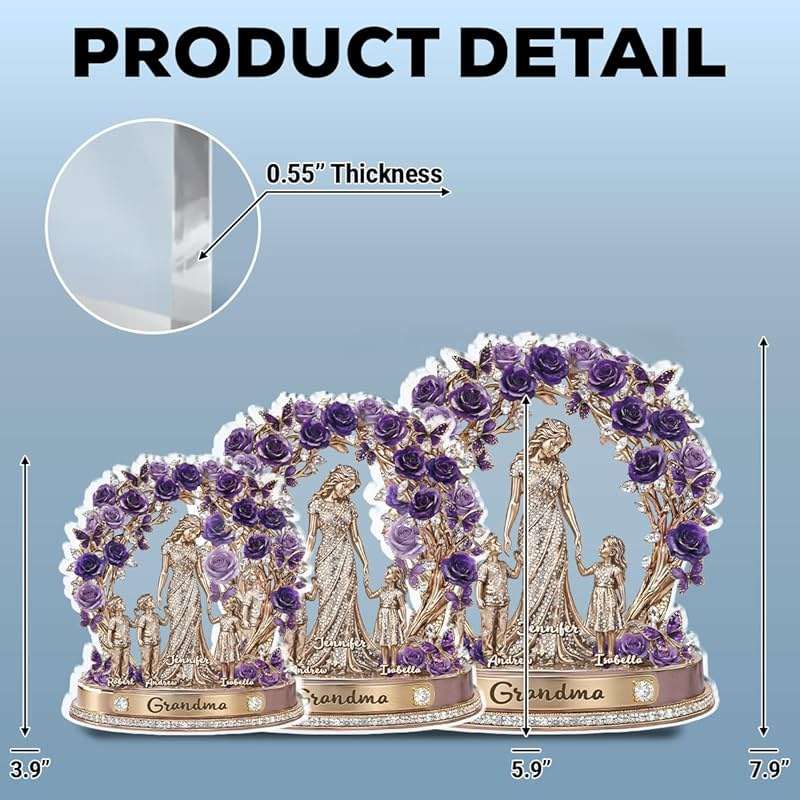 Wrappiness Personalized Mom Grandma Custom Shape Acrylic Plaque 3D Effect Printing, Mom and Her Kids Custom Name Acrylic Desk Block Thoughtful Mothers Day Keepsake Birtday for Women, Wife, Grandma - Image 2