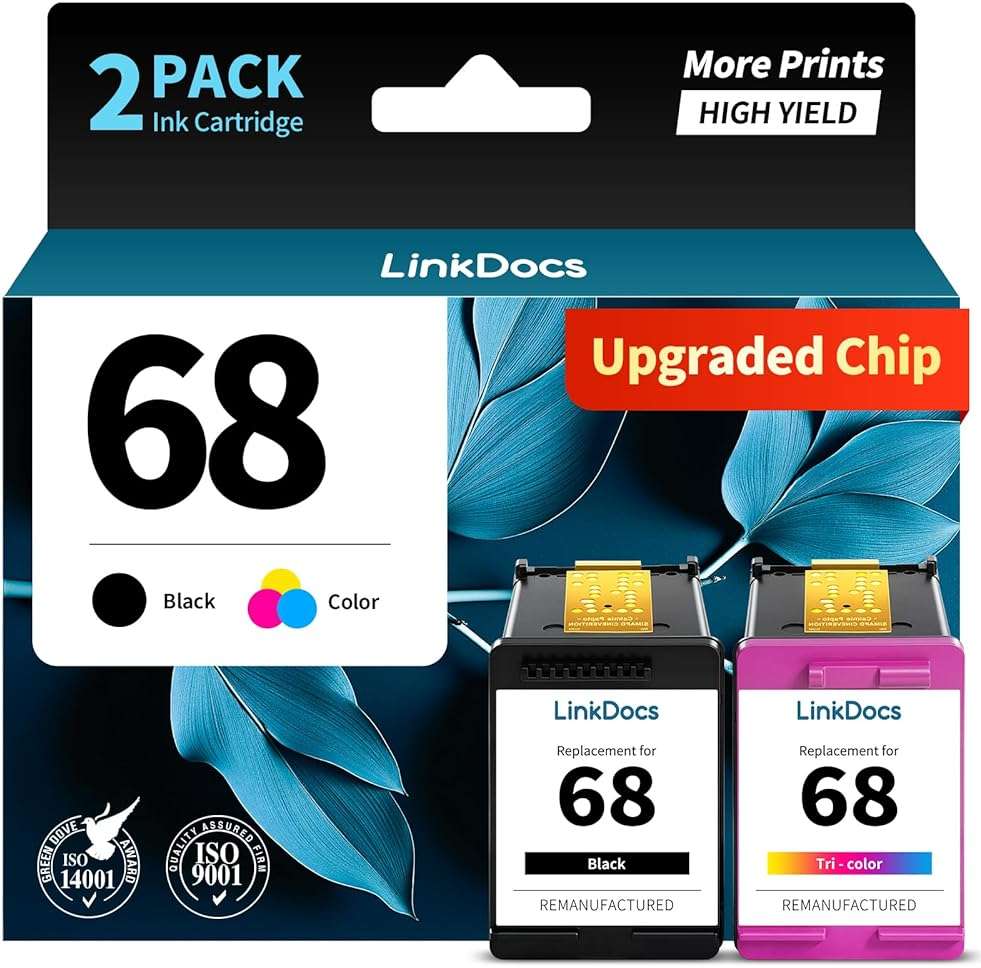 68 Ink Cartridges Black Color Combo Pack Remanufactured Replacement for HP 68 Ink 68 XL 68e Compatible with HP Envy 6155e 6555e Series Printers 6152e 6165e 6558e 6552e (2 Pack, 1 Black, 1 Tri-Color) - Image 1
