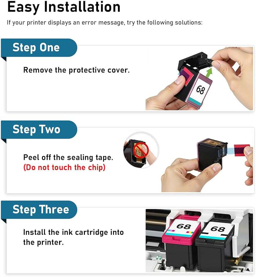 68 Ink Cartridges Black Color Combo Pack Remanufactured Replacement for HP 68 Ink 68 XL 68e Compatible with HP Envy 6155e 6555e Series Printers 6152e 6165e 6558e 6552e (2 Pack, 1 Black, 1 Tri-Color) - Image 4