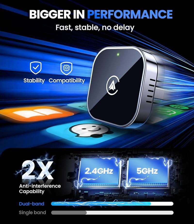 Teeran 2 in 1 Wireless CarPlay and Android Auto Adapter, Easy Setup Plug and Play, Fast Seamless Use, Supports 1000+ Cars with Built-in Wired CarPlay/Android Auto Compact Car Adapter 2026 Upgraded - Image 4