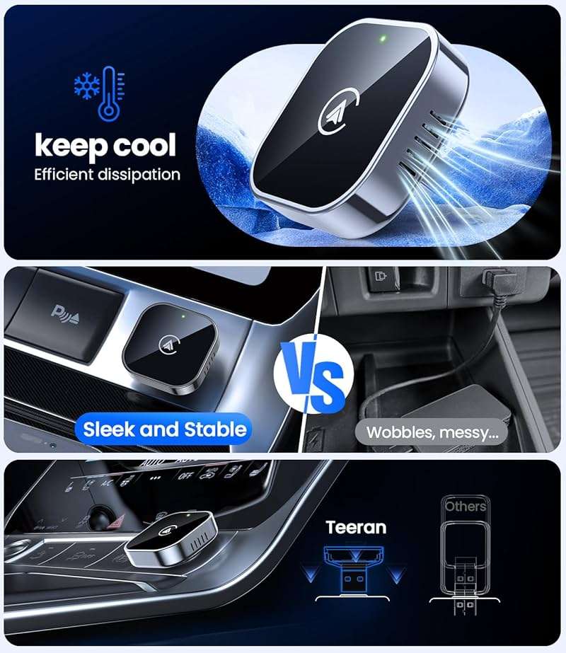Teeran 2 in 1 Wireless CarPlay and Android Auto Adapter, Easy Setup Plug and Play, Fast Seamless Use, Supports 1000+ Cars with Built-in Wired CarPlay/Android Auto Compact Car Adapter 2026 Upgraded - Image 7