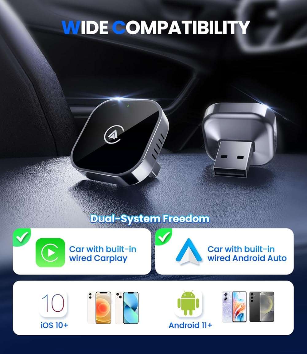 Teeran 2 in 1 Wireless CarPlay and Android Auto Adapter, Easy Setup Plug and Play, Fast Seamless Use, Supports 1000+ Cars with Built-in Wired CarPlay/Android Auto Compact Car Adapter 2026 Upgraded - Image 8