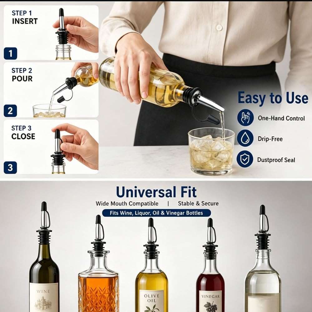24 Pack Stainless Steel Liquor Pour Spout, Pour Spouts for Liquor Bottles with Dust Caps, Speed Pourers for Liquor Bottles Oil Wine Alcohol, Bar Accessories Bar Supplies for Home Bartender - Image 3