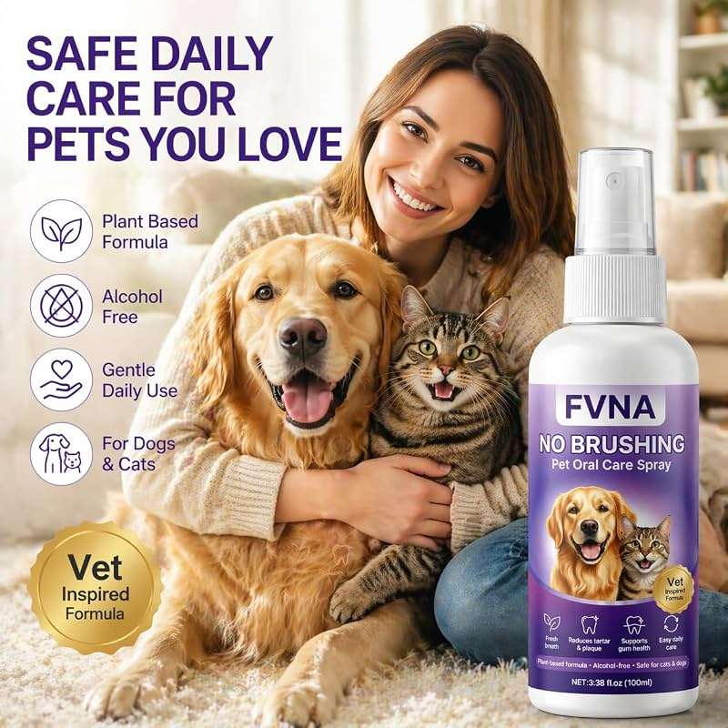FVNA No Brushing Pet Oral Care Spray, Breath Freshener & Teeth Cleaning Pet Dental Care Spray for Dogs & Cats, Reduce Plaque & Tartar, Supports Gum Health,Daily Dental Care for Pets (1) - Image 3