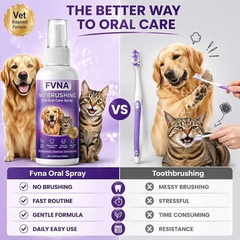 FVNA No Brushing Pet Oral Care Spray, Breath Freshener & Teeth Cleaning Pet Dental Care Spray for Dogs & Cats, Reduce Plaque & Tartar, Supports Gum Health,Daily Dental Care for Pets (1) - Image 5