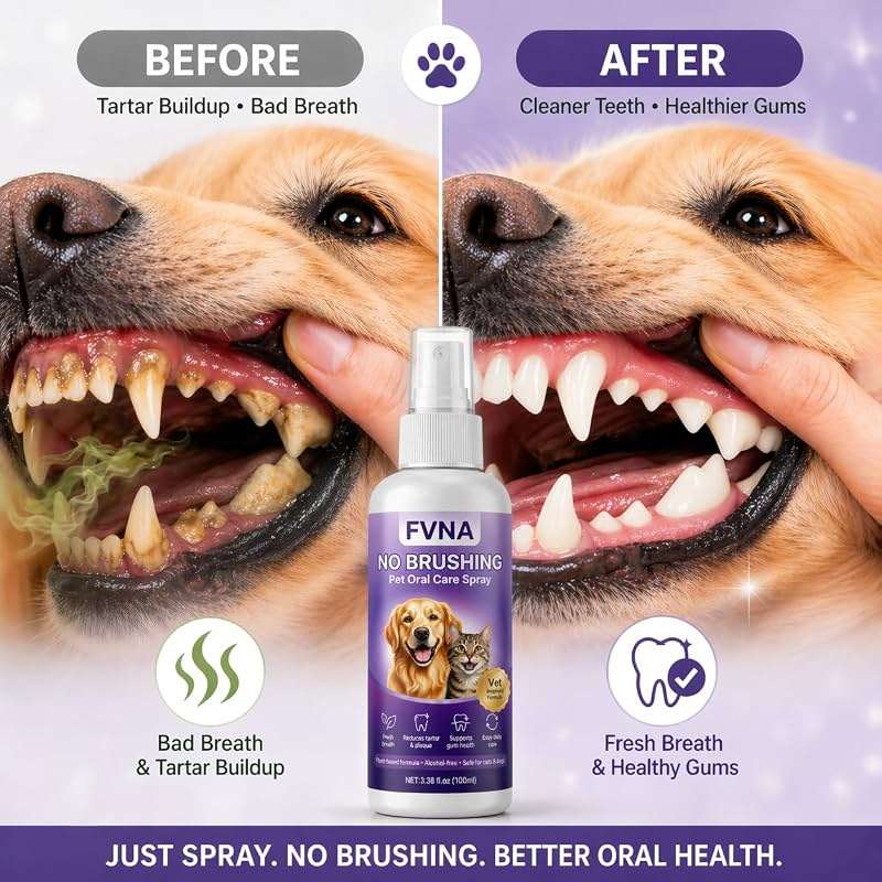 FVNA No Brushing Pet Oral Care Spray, Breath Freshener & Teeth Cleaning Pet Dental Care Spray for Dogs & Cats, Reduce Plaque & Tartar, Supports Gum Health,Daily Dental Care for Pets (1) - Image 7
