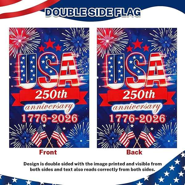 250 Anniversary Usa Garden Flags for Outside, 250 Anniversary USA Flag 1776-2026 Commemorative Patriotic Yard Sign Outdoor Firework Design Banner 4th of July Decorations Double Sided Waterproof 250 Year American Flag 12x18 Inch - Image 4