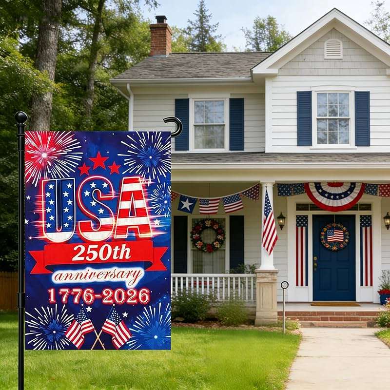 250 Anniversary Usa Garden Flags for Outside, 250 Anniversary USA Flag 1776-2026 Commemorative Patriotic Yard Sign Outdoor Firework Design Banner 4th of July Decorations Double Sided Waterproof 250 Year American Flag 12x18 Inch - Image 5