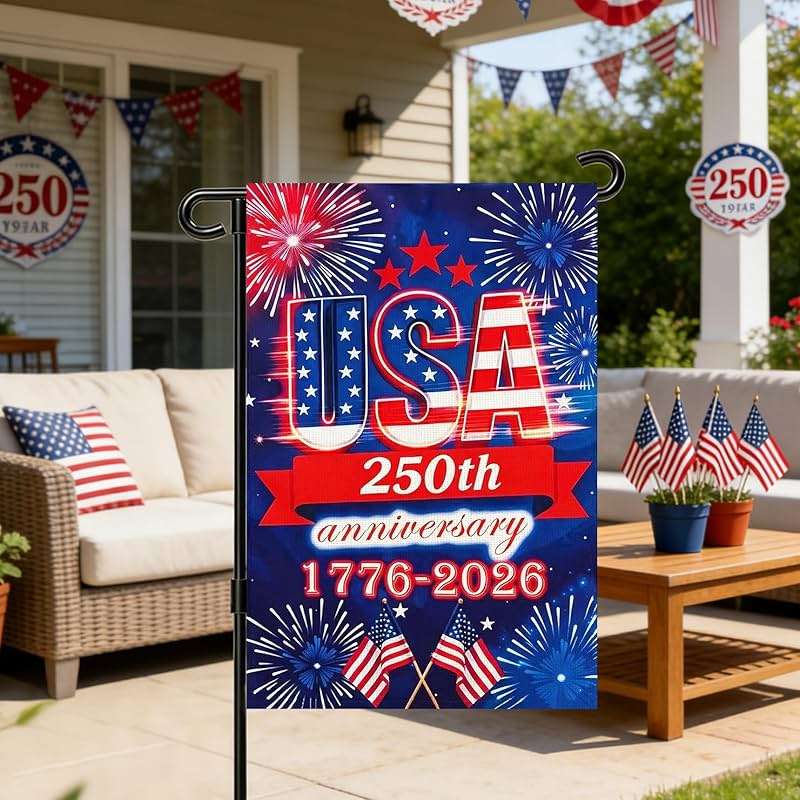 250 Anniversary Usa Garden Flags for Outside, 250 Anniversary USA Flag 1776-2026 Commemorative Patriotic Yard Sign Outdoor Firework Design Banner 4th of July Decorations Double Sided Waterproof 250 Year American Flag 12x18 Inch - Image 6