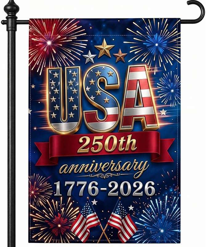 250 Anniversary USA Flag, 4th of July Decorations, Double Sided, UV Protection, Fade Resistant, 12x18 Inch, American Patriotic Outdoor Yard Garden Flags, 1776-2026 Commemorative (Blue) - Image 1