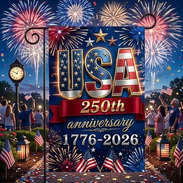 250 Anniversary USA Flag, 4th of July Decorations, Double Sided, UV Protection, Fade Resistant, 12x18 Inch, American Patriotic Outdoor Yard Garden Flags, 1776-2026 Commemorative (Blue) - Image 2