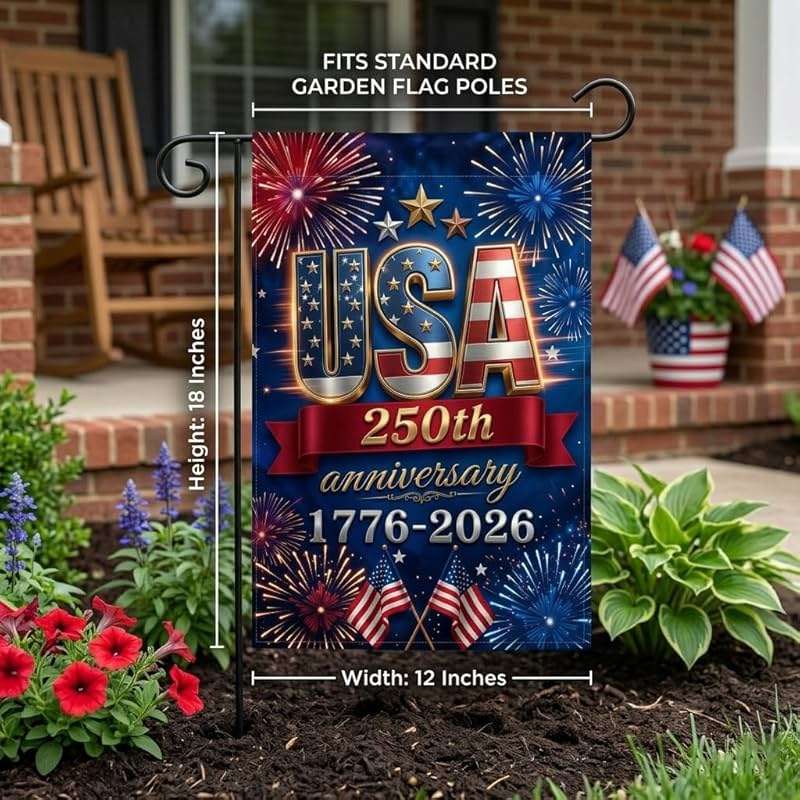 250 Anniversary USA Flag, 4th of July Decorations, Double Sided, UV Protection, Fade Resistant, 12x18 Inch, American Patriotic Outdoor Yard Garden Flags, 1776-2026 Commemorative (Blue) - Image 3