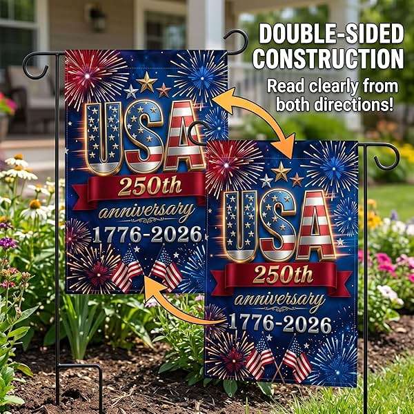 250 Anniversary USA Flag, 4th of July Decorations, Double Sided, UV Protection, Fade Resistant, 12x18 Inch, American Patriotic Outdoor Yard Garden Flags, 1776-2026 Commemorative (Blue) - Image 4