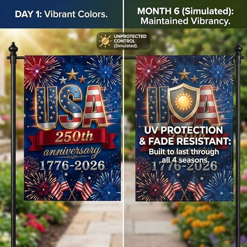 250 Anniversary USA Flag, 4th of July Decorations, Double Sided, UV Protection, Fade Resistant, 12x18 Inch, American Patriotic Outdoor Yard Garden Flags, 1776-2026 Commemorative (Blue) - Image 6